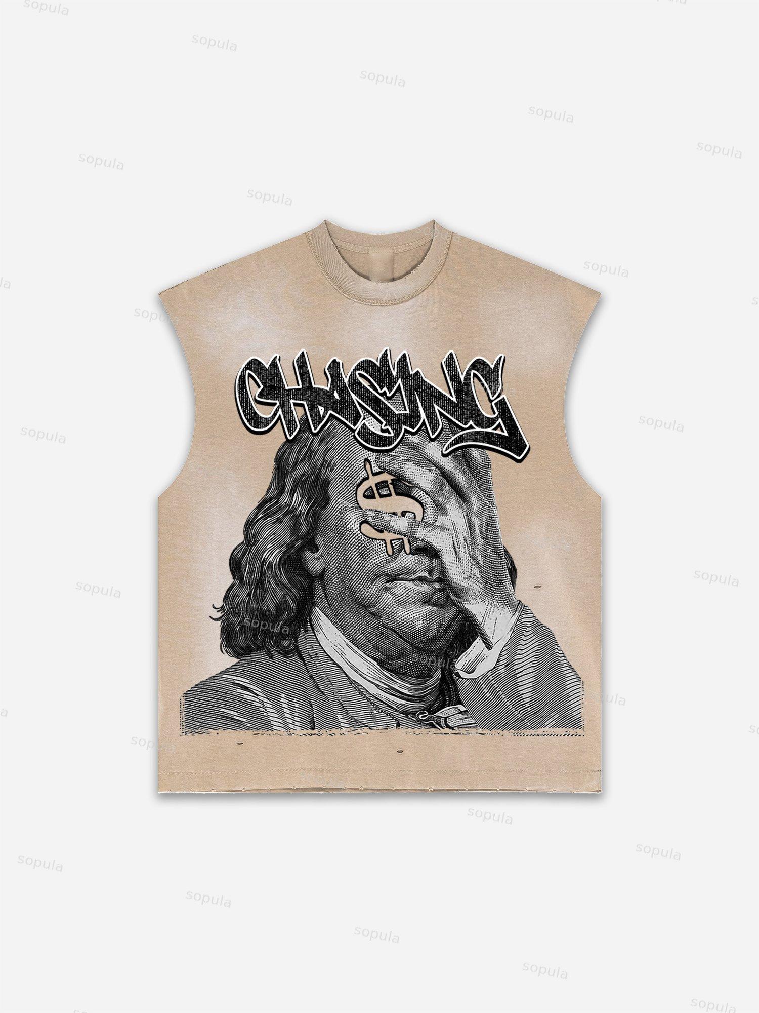 Men's Washed Casual Virtual Shadow Graphic Tank Top Product Image