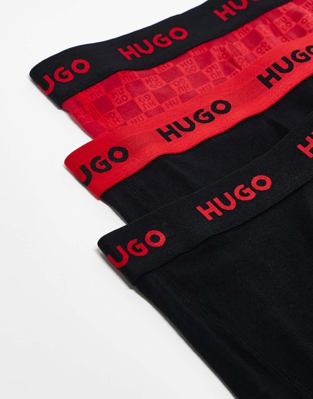 HUGO Bodywear 3-pack boxer briefs in black and red with design print Product Image