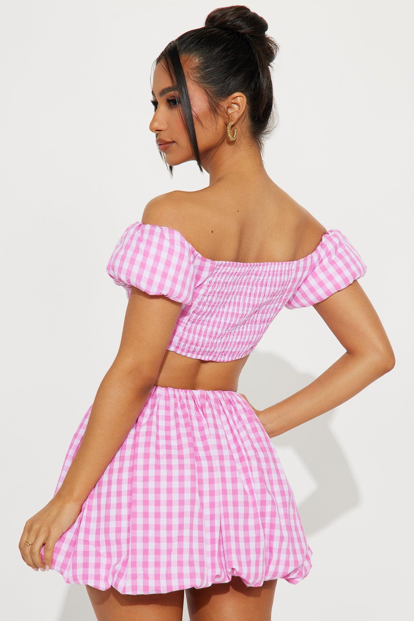 Little Miss Gingham Bubble Skirt Set - Pink/combo Product Image