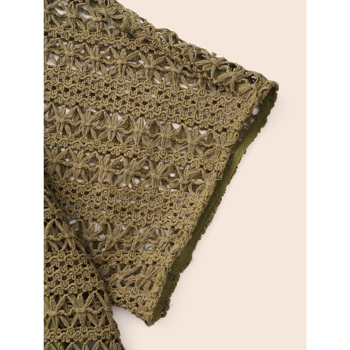 Plus Size Crocheted Lace Up Dolman Sleeve Tiered Dress ArmyGreen Women Casual Texture V-neck Half Sleeve Curvy BloomChic 22-24/3X Product Image