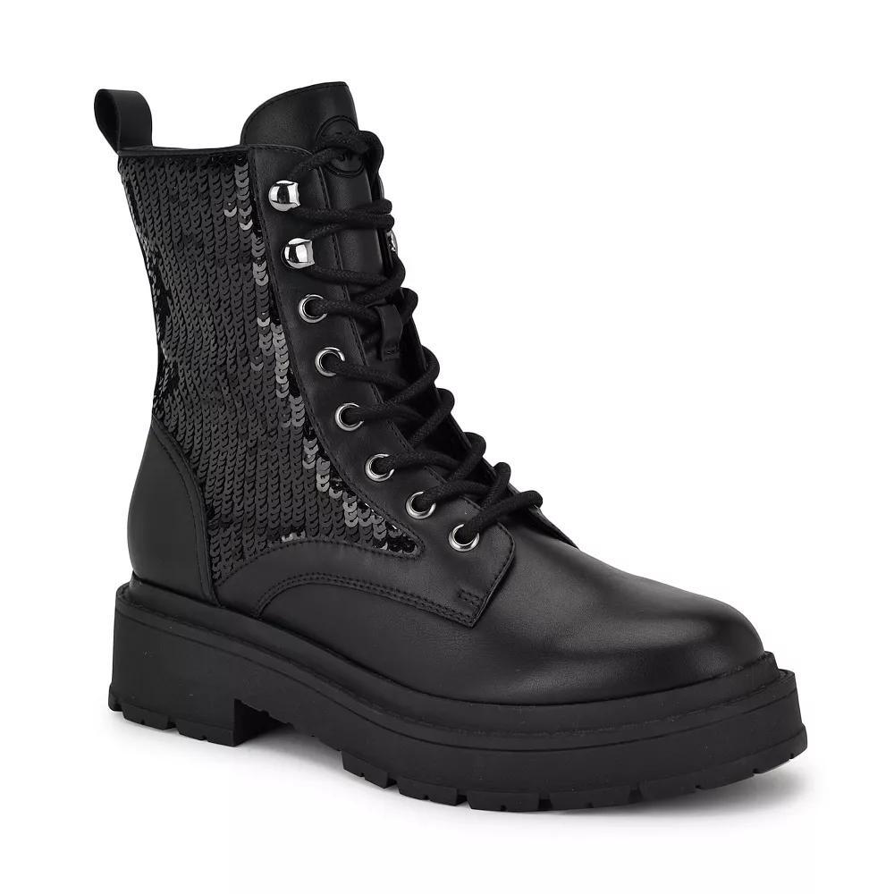 Nine West Hediy Round Toe Lace-Up Women's Ankle Boots, Size: 6.5, Black Smo Sequin Product Image