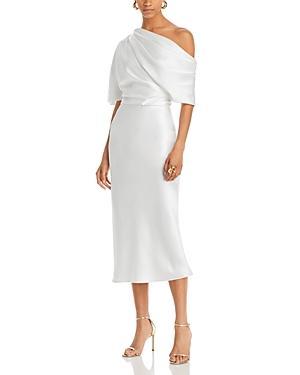 Womens Draped Satin Pencil Midi-Dress Product Image