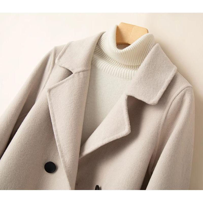 Collared Plain Double Breasted Short Coat Product Image