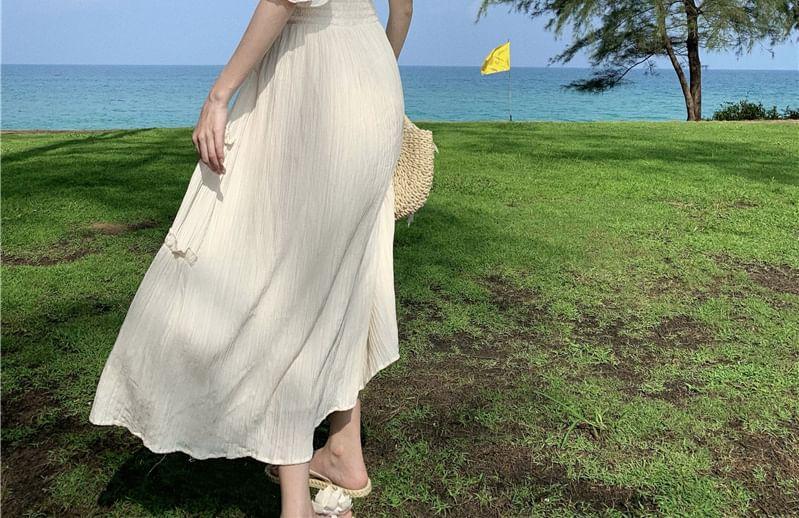 Cold-Shoulder Plain Ruffled Midi Sundress Product Image