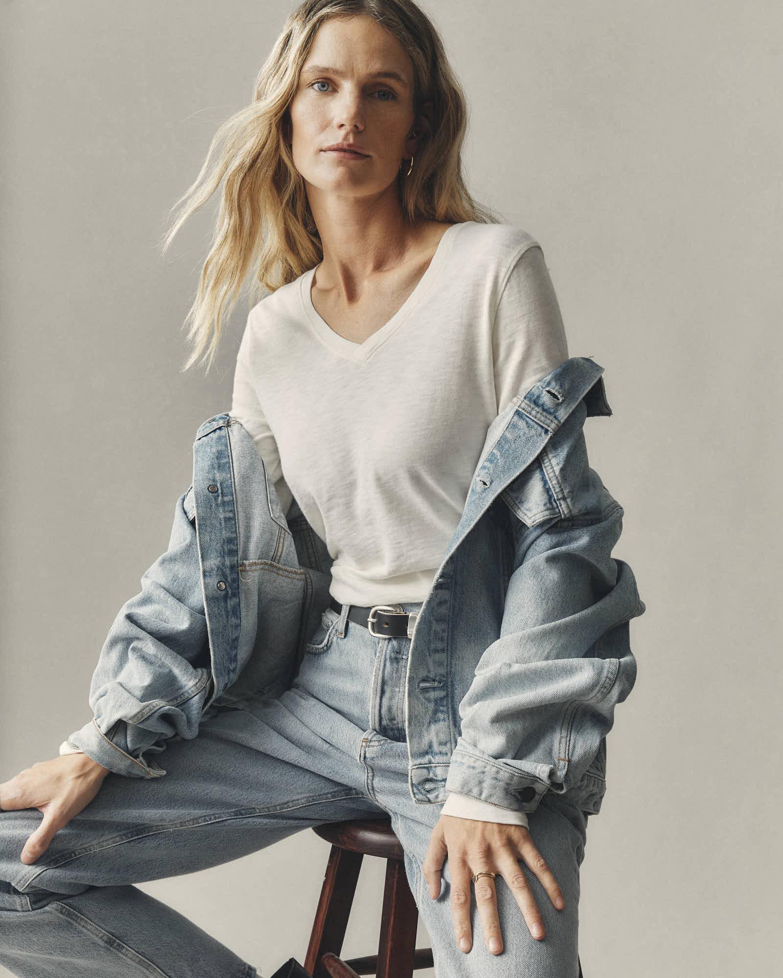 Women's Premium Slub V-Neck Long Sleeve Tee - Bone Female Product Image