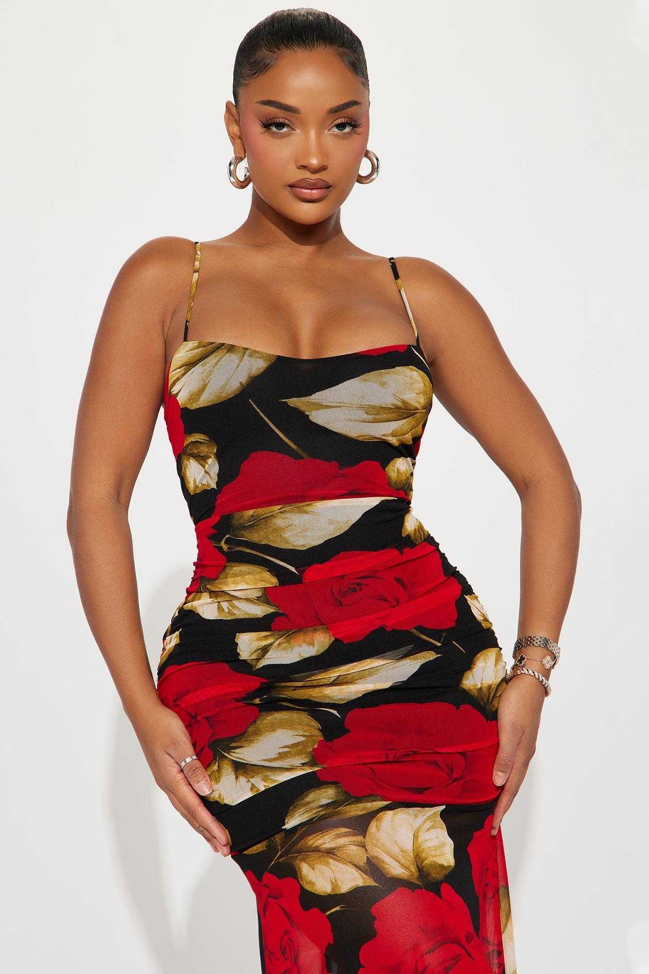 Alani Mesh Maxi Dress - Black/Red Product Image