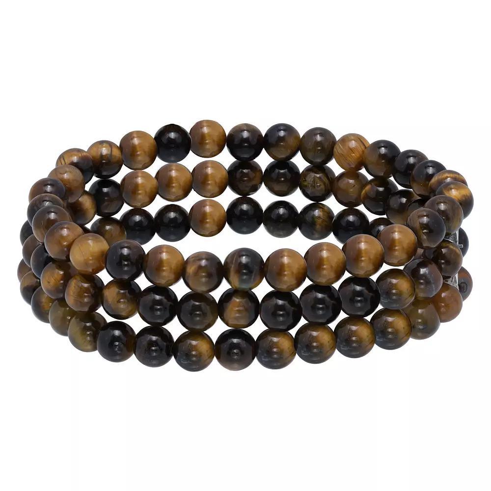 Aleure Precioso Beaded 3-Row Stretch Bracelet, Women's, Size: 7.5", Tiger Eye Product Image