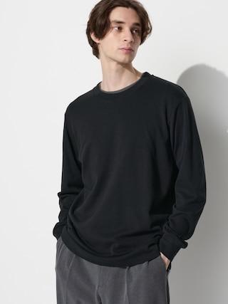 Mens Brushed Cotton T-Shirt Long Sleeve Gray Medium UNIQLO US Product Image