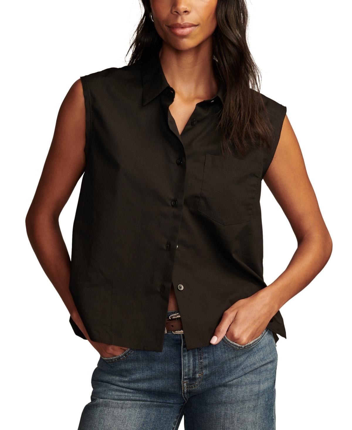 Lucky Brand Bubble Hem Sleeveless Button Down Stripe) Women's Clothing Product Image