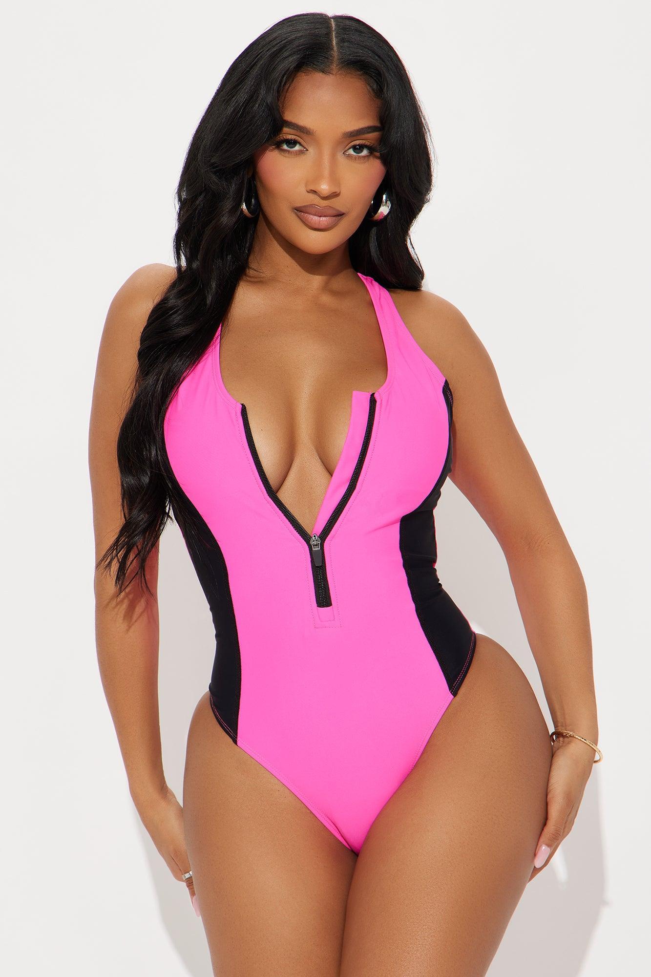 Adelyn Zip Up Sculpt Contour 1 Piece Swimsuit - Hot Pink/combo Product Image