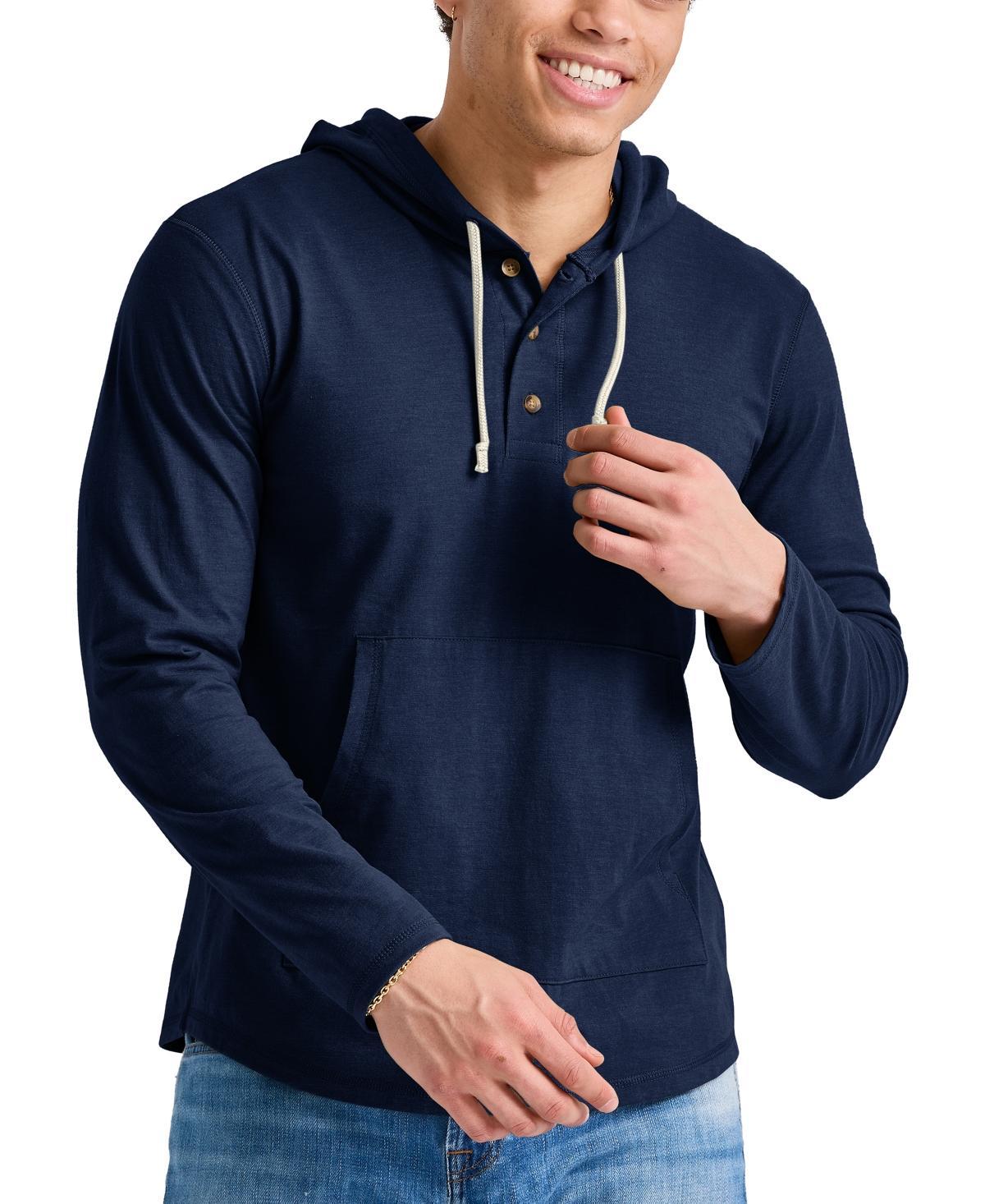Men's Hanes® Originals Cotton Henley Hoodie, Size: Small, Red River Clay Product Image