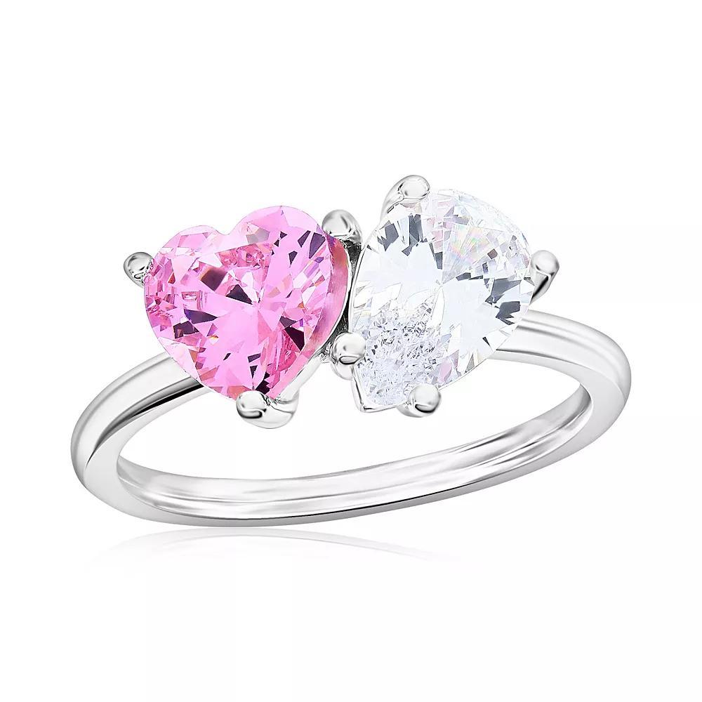 Argento Bella Sterling Silver Pink & White Cubic Zirconia Heart & Pear Ring, Women's, Size: 8 Product Image