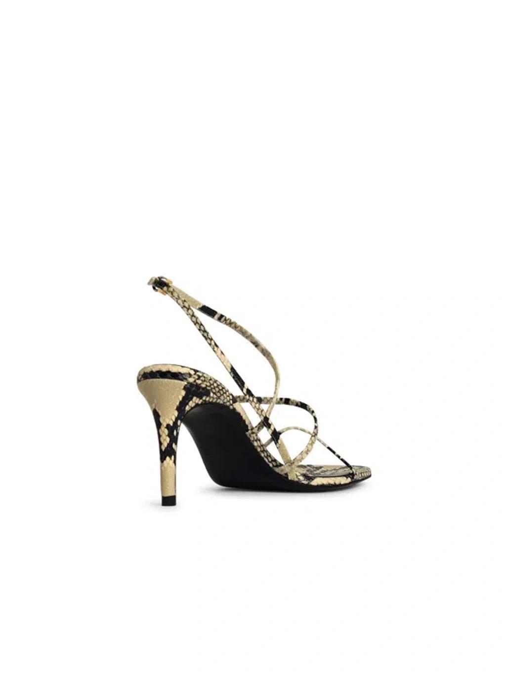 KHAITE Loop Snake-effect Leather Sandals In Beige Comb Product Image