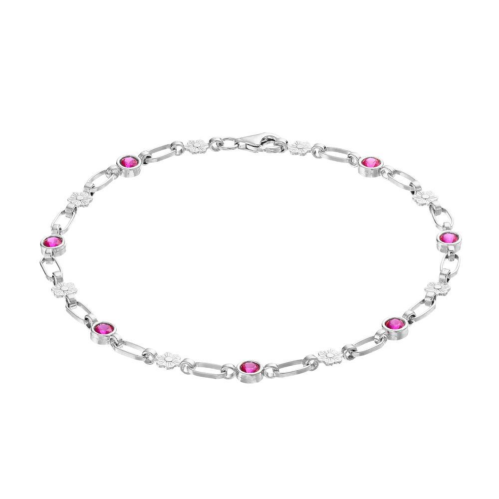 Kristen Kesho Sterling Silver Lab-Created Ruby Flower Link Bracelet, Women's, Size: 7.5", Gold Tone Product Image