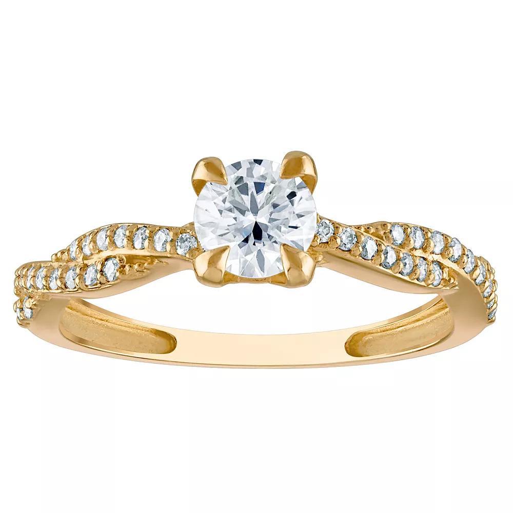 White Lotus 10k Gold 1 Carat T.W. Lab-Created Moissanite Twisted Band Engagement Ring, Women's, Size: 7 Product Image