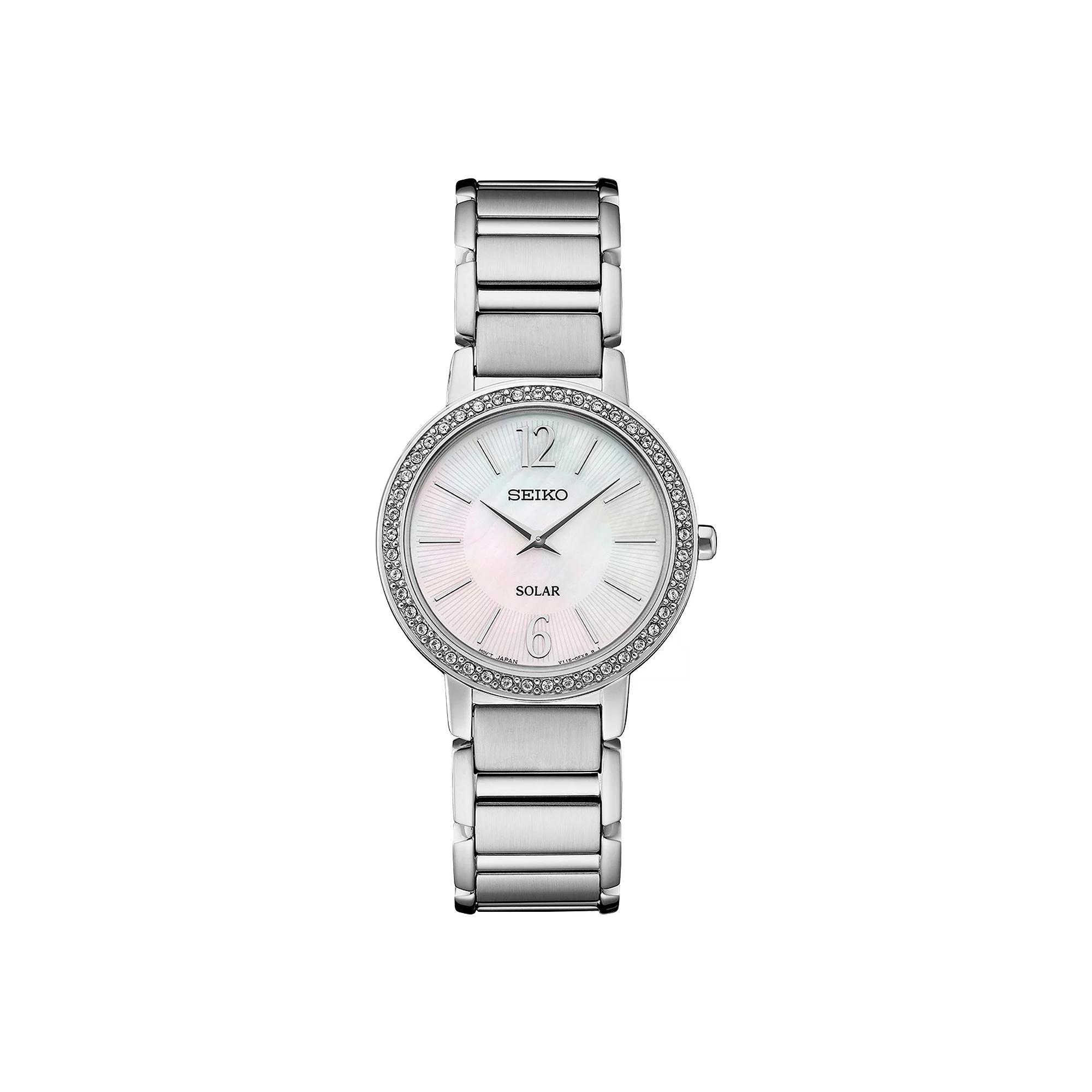 Seiko Womens Crystal Stainless Steel Solar Mother of Pearl Dial Watch - SUP467 Silver Product Image