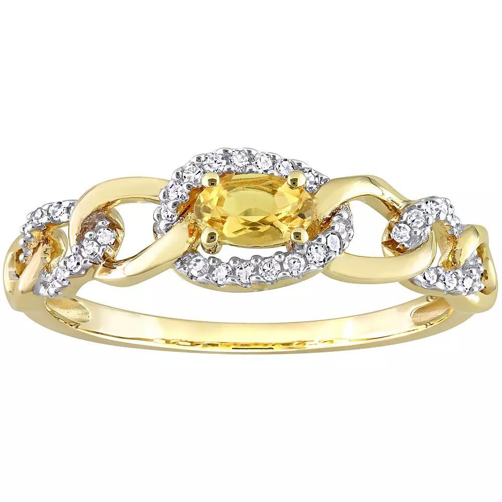 Stella Grace 10k Gold Citrine & 1/8 Carat T.W. Diamond Oval Link Ring, Women's, Size: 9 Product Image