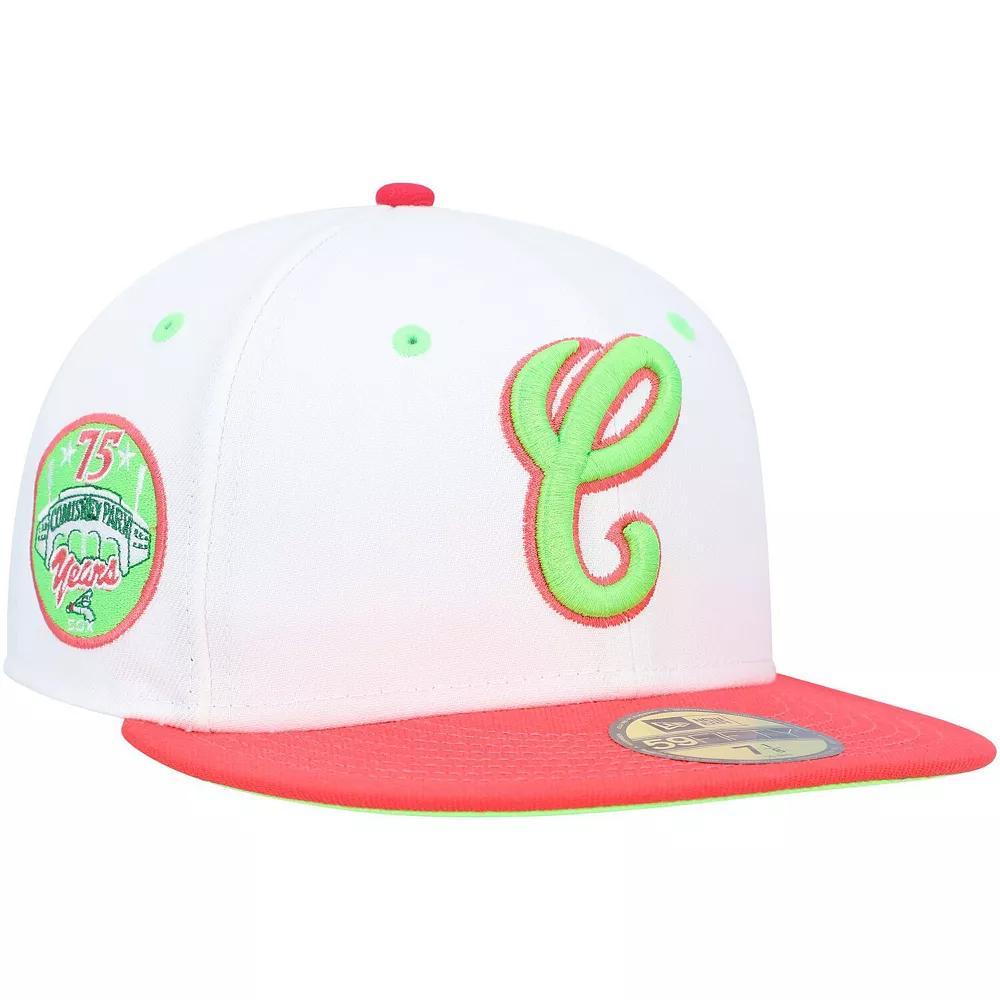 Men's New Era White/Coral Chicago White Sox Cooperstown Collection Comiskey Park 75th Anniversary Strawberry Lolli 59FIFTY Fitted Hat, Size: 7 3/4 Product Image