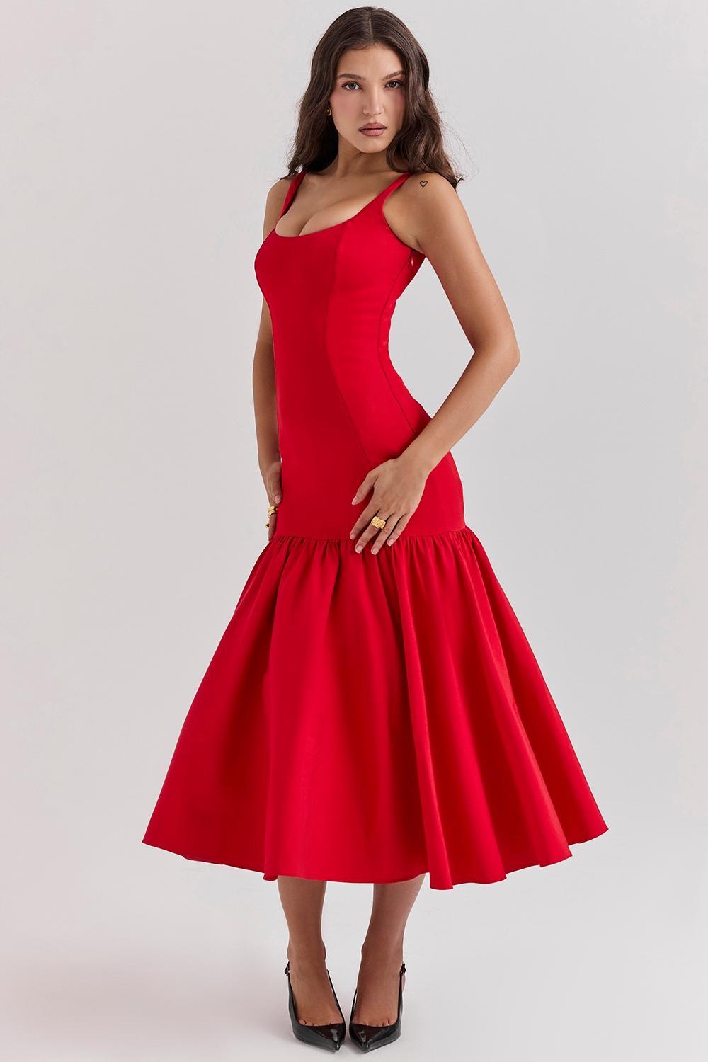 Amore Scarlet Dropped Waist Midi Dress Product Image