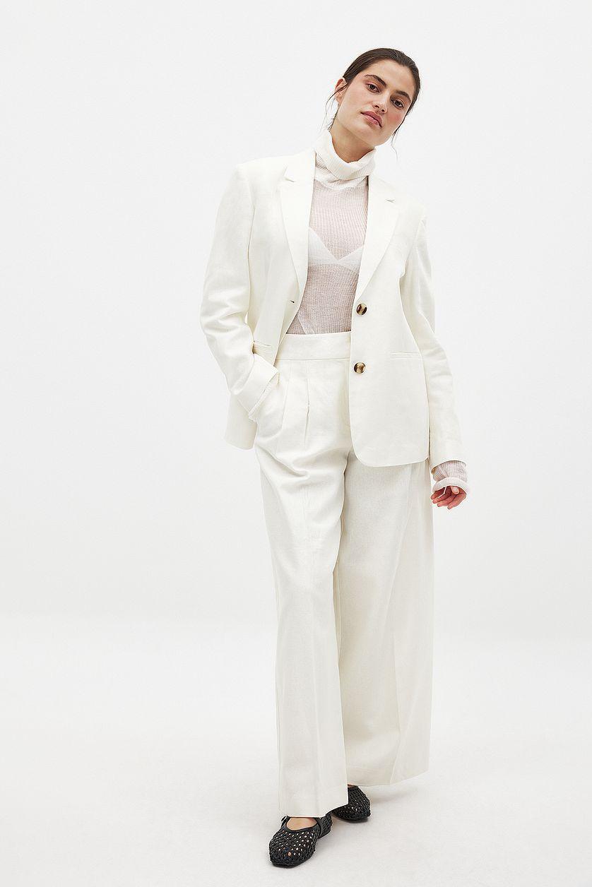 Linen Blend Wide Mid Waist Pants Product Image