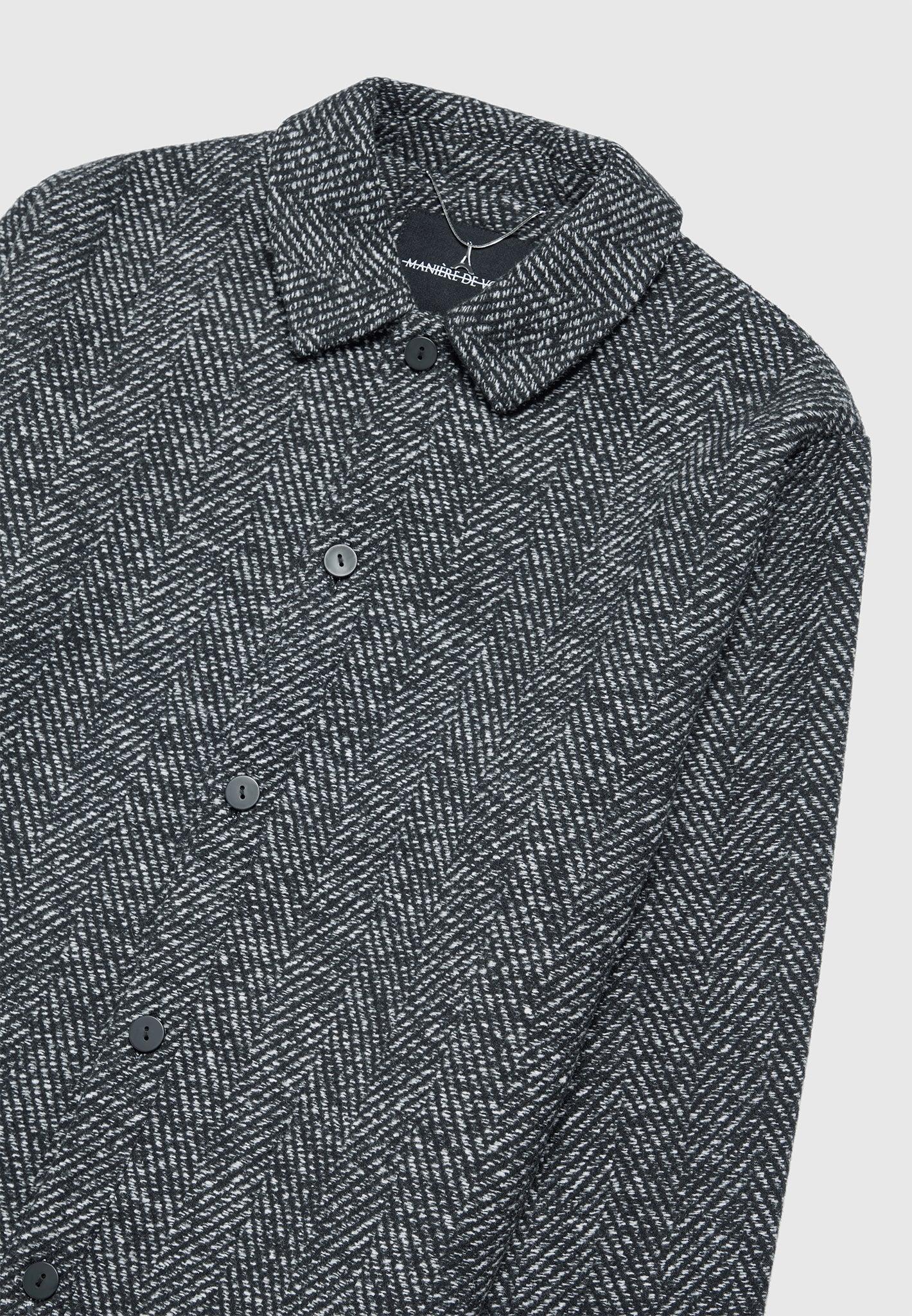 Brushed Herringbone Shacket - Black Male Product Image