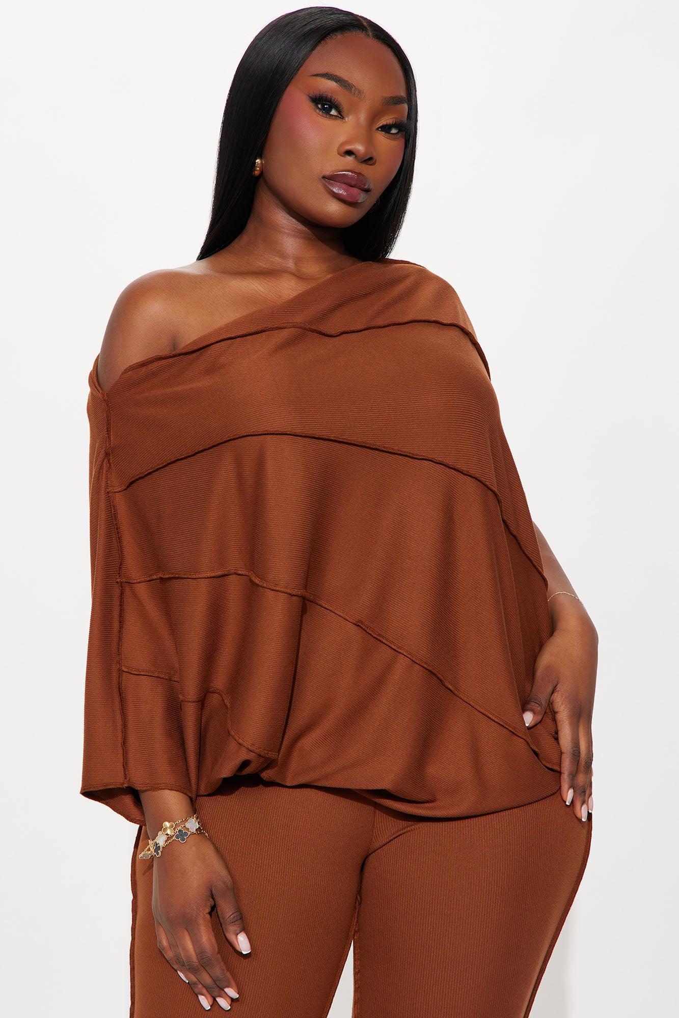 Becca Off Shoulder Ribbed Pant Set - Burgundy Female Product Image