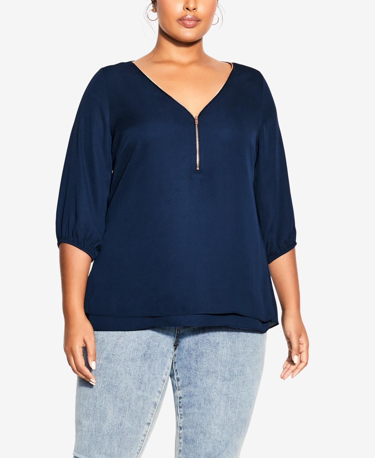 City Chic Womens Fashion Fling Elbow Sleeve Zip Neck Top Product Image
