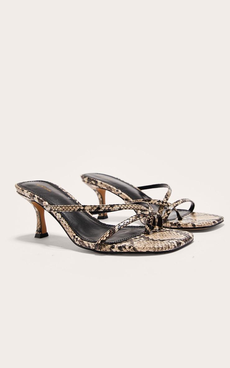 Snake PU Square Toe Strappy Toe Thong Mid Stiletto Heeled Mules Product Image