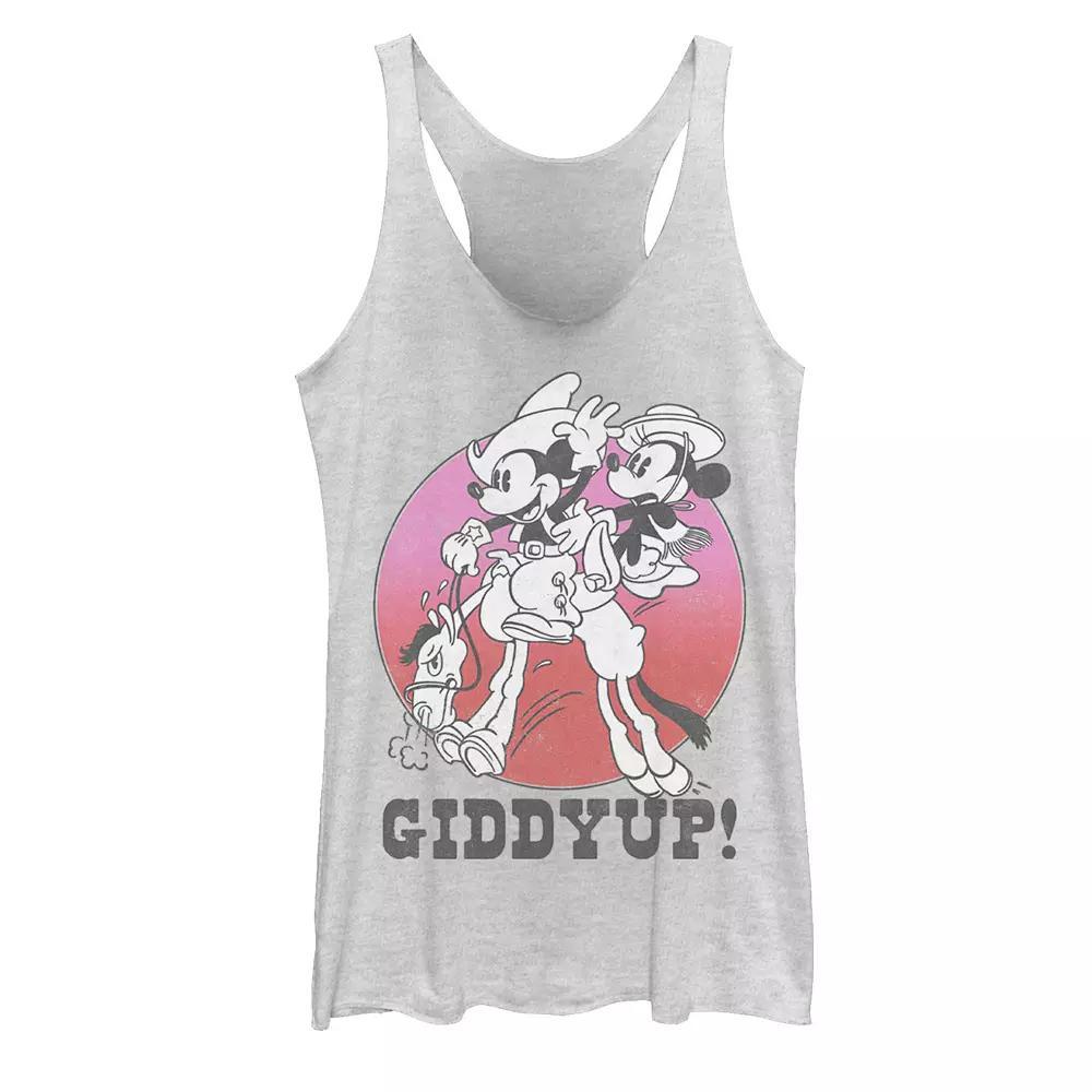 Disney's Mickey Mouse And Minnie Giddyup! Juniors' Racerback Tank Top, Girl's, Size: Small, White Grey Product Image