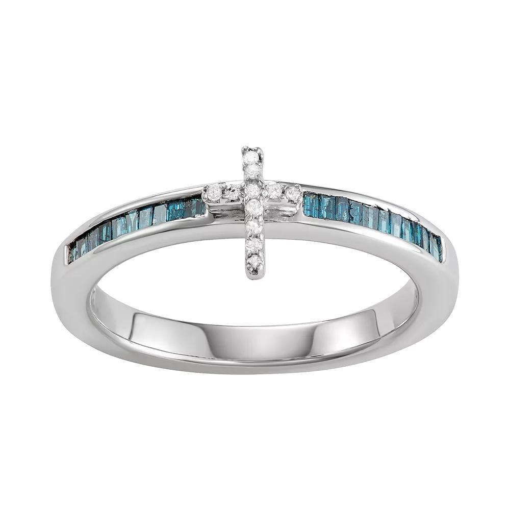 Jewelexcess Sterling Silver Blue & White Diamond Accent Cross Ring, Women's, Size: 6, Silvertone Product Image