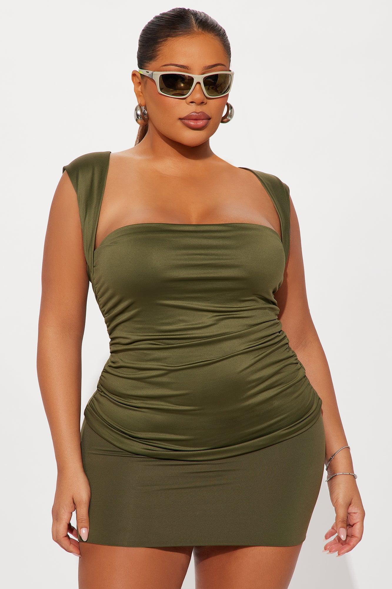 Contour Double Lined Straight Neck Tank Top - Military Green Female Product Image