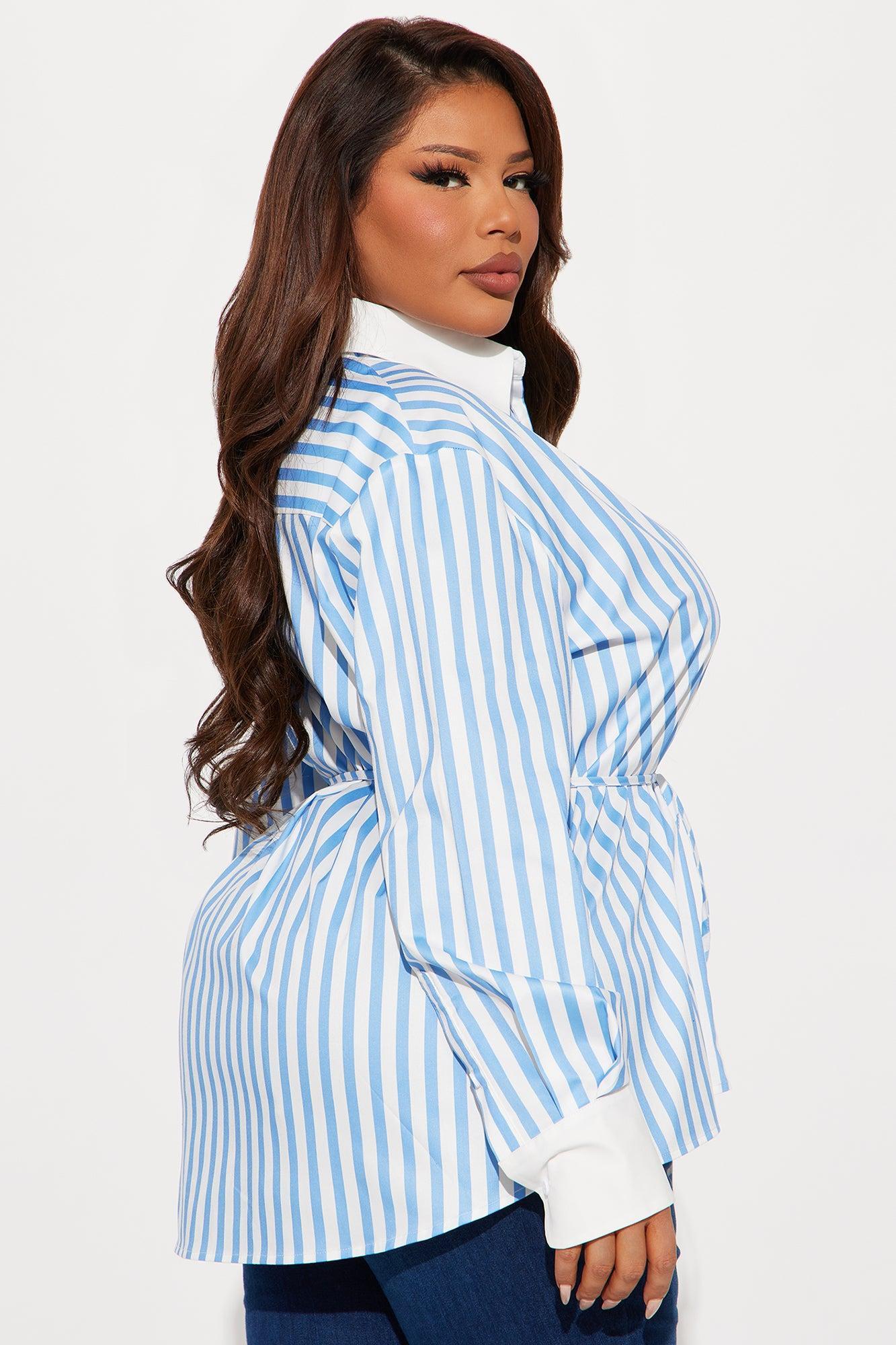 Aylene Striped Poplin Shirt - White/Blue Product Image