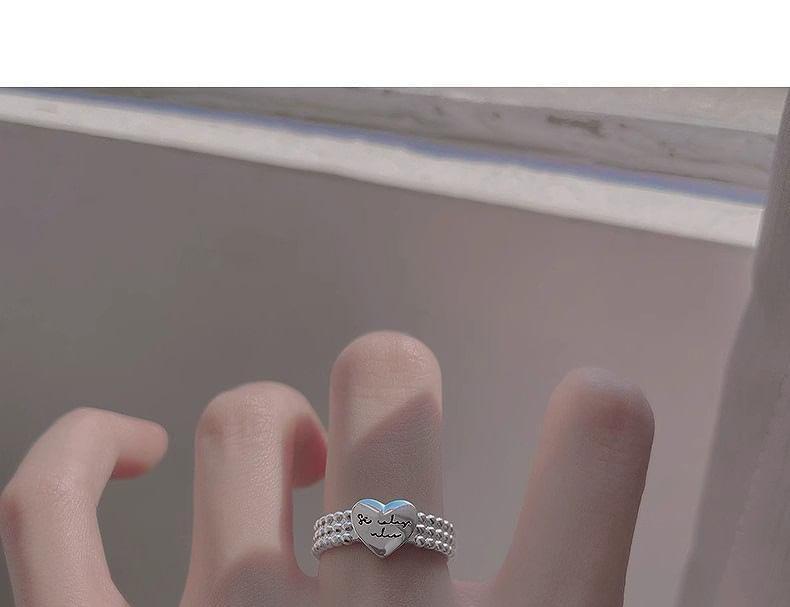 Heart Beaded Alloy Open Ring Product Image