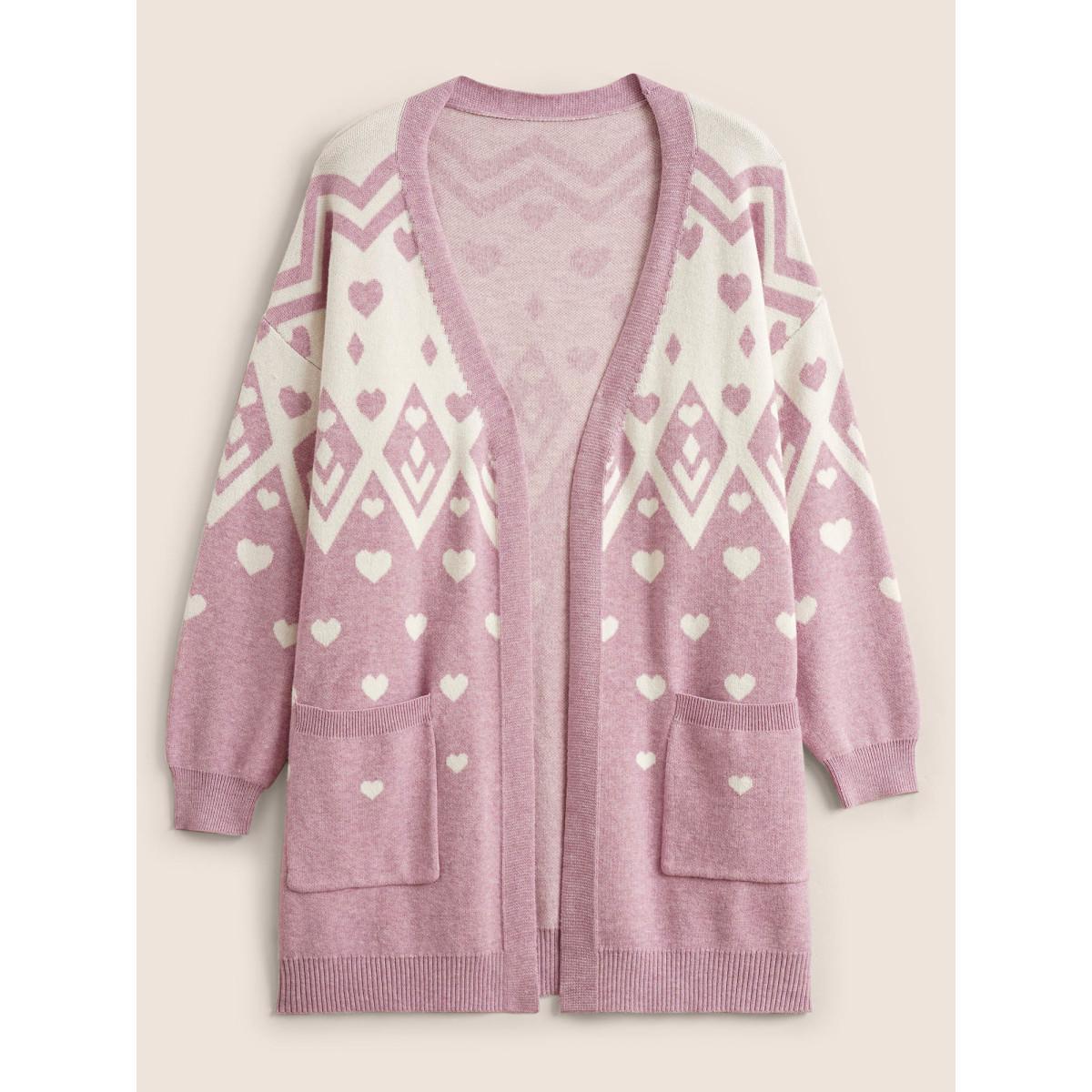 Plus Size Supersoft Essentials Heart Two Tone Pocket Cardigan Pink Women Casual Loose Long Sleeve Dailywear Cardigans BloomChic 28/5X Product Image