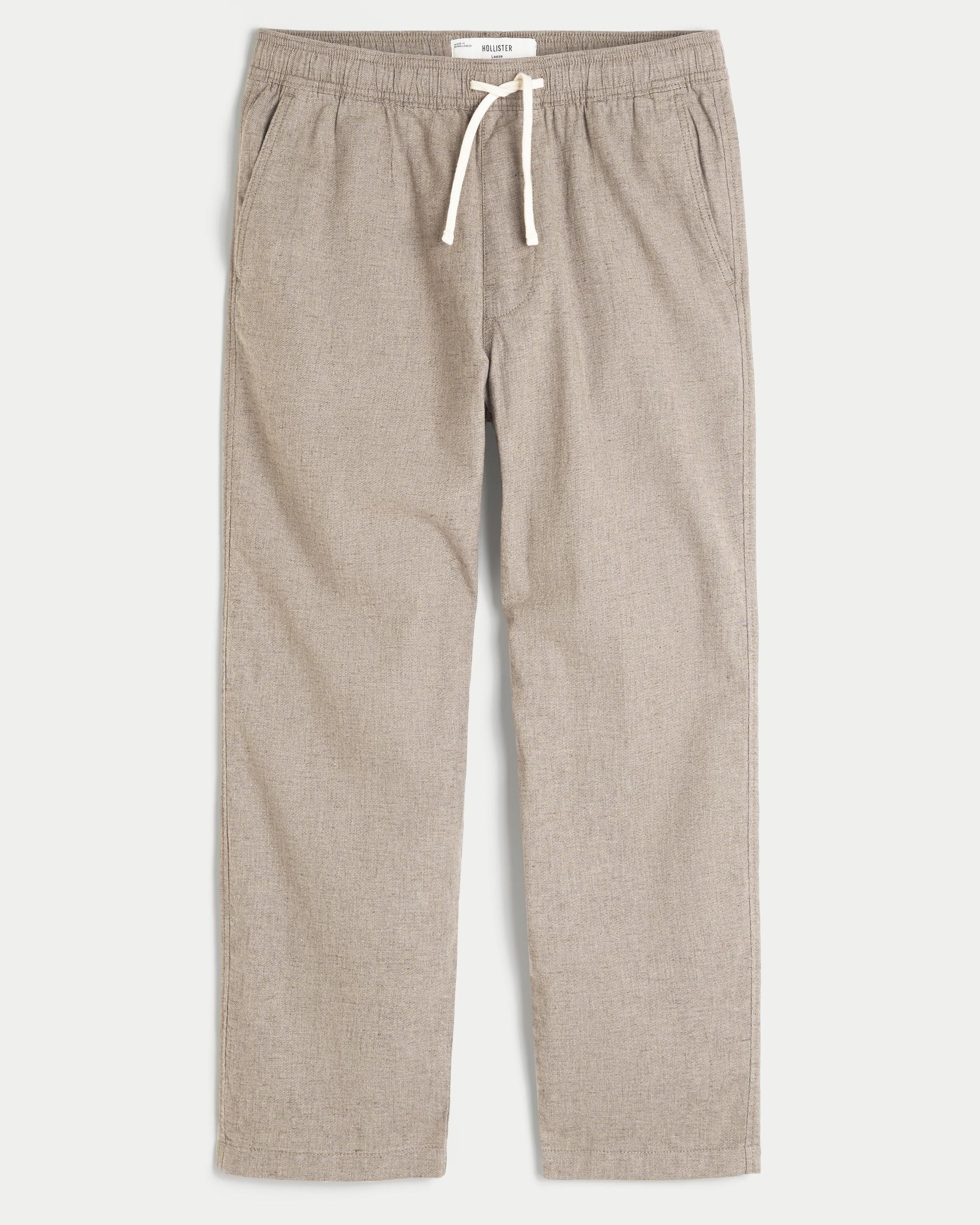 Linen-Blend Loose Pull-On Pants Product Image
