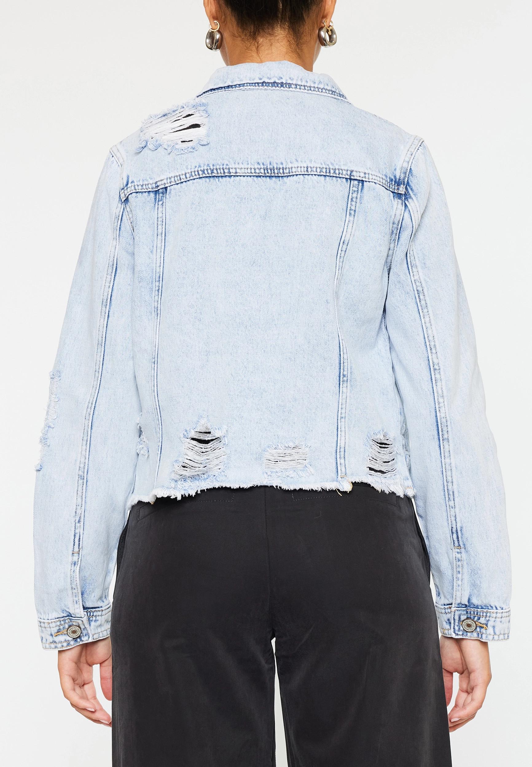KanCan™ Light Fray Hem Cropped Denim Jacket Product Image