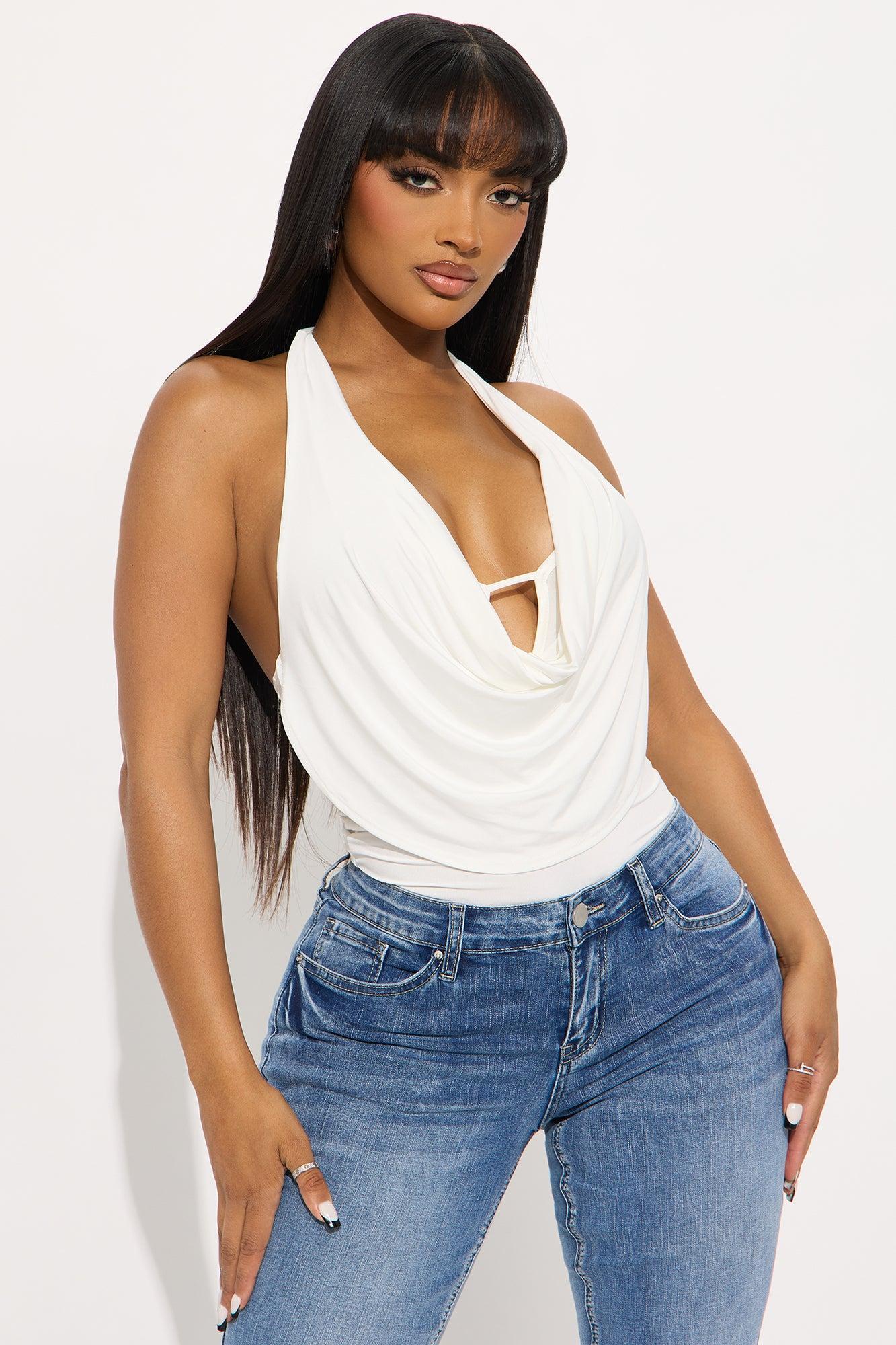 Moving On Cowl Neck Halter Bodysuit - White Product Image