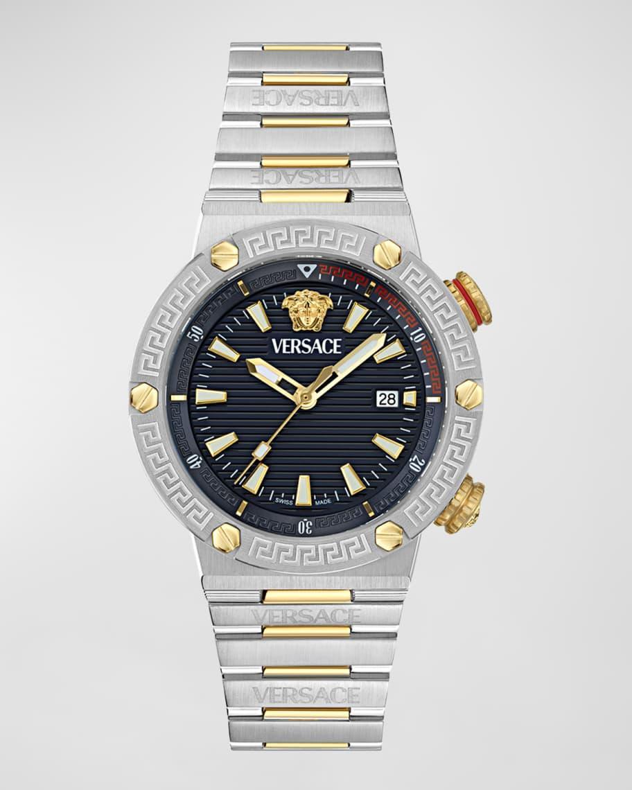Mens Greca Logo Two-Tone Bracelet Watch, 43mm Product Image