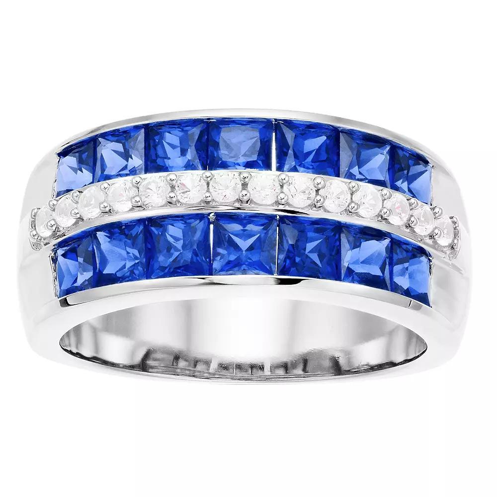 Sterling Silver Three-Row Gemstone Ring, Women's, Size: 6, Silvertone Product Image