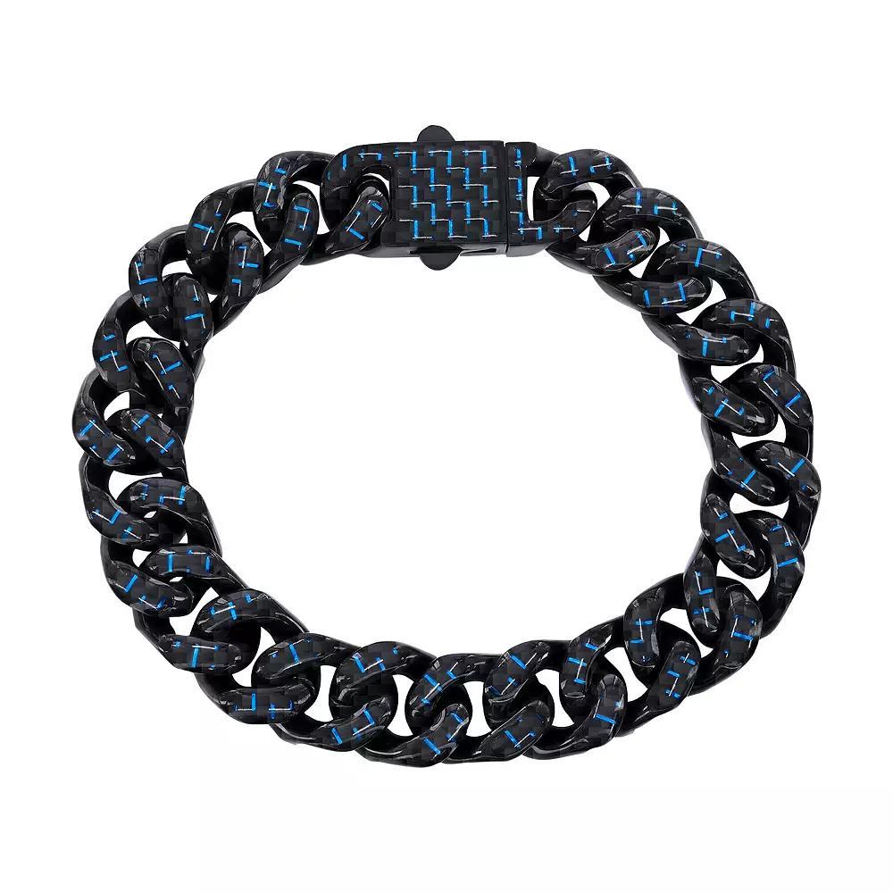 Metallo Stainless Steel Carbon Fiber Cuban Bracelet, Men's, Size: 8.5", Black Blue Product Image