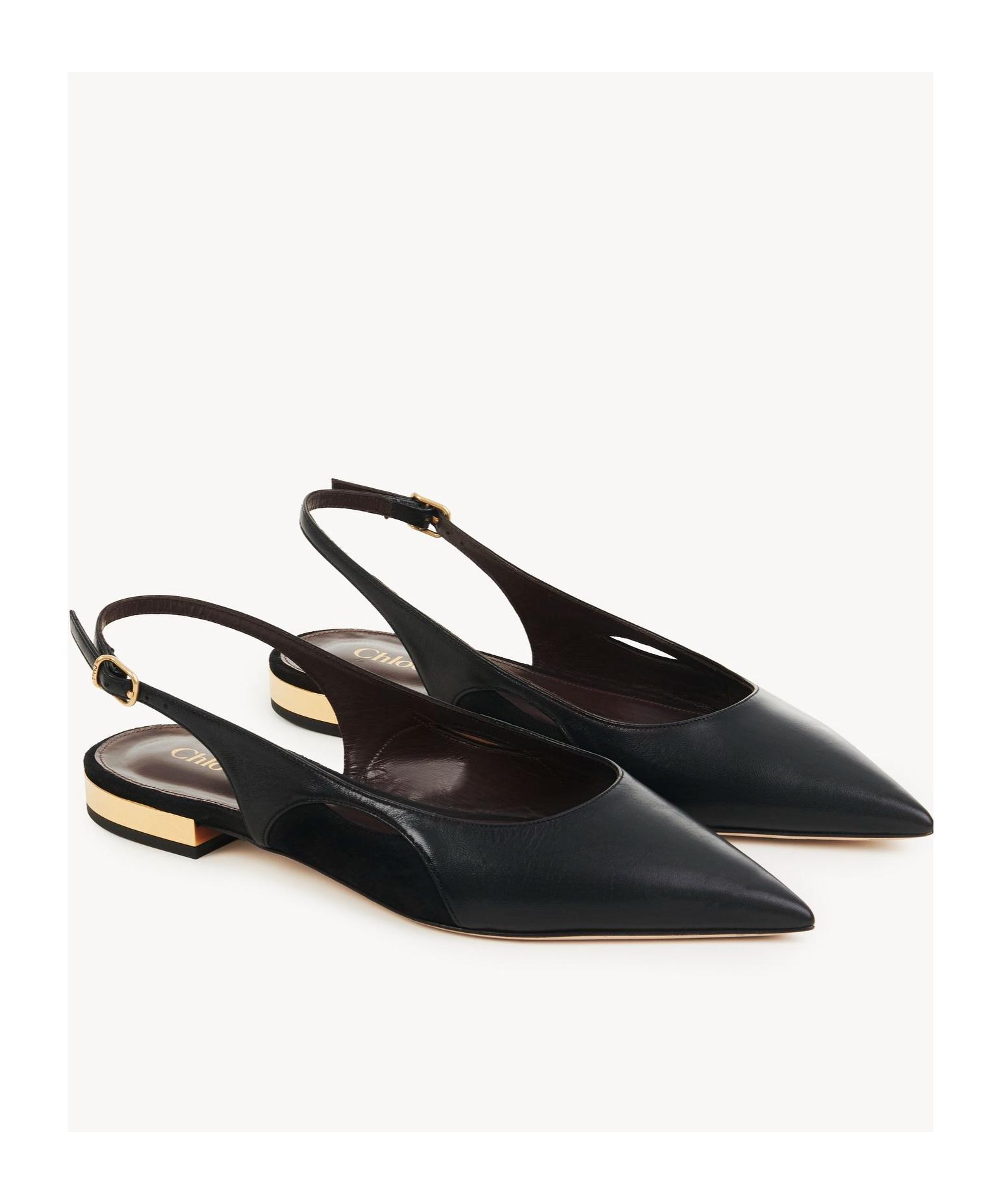CHLOÉ Saada Suede-trimmed Leather Slingback Ballet Flats In Black Product Image