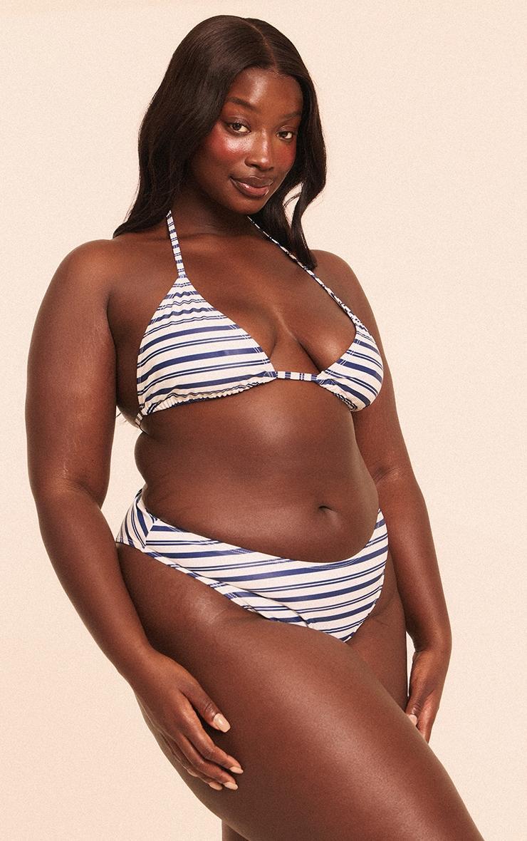Plus Navy Stripe Tanga Bikini Bottoms Product Image