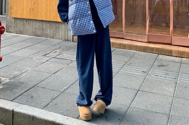 Collar Plaid Padded Button Vest / Plain Hoodie / Loose Fit Sweatpants Product Image