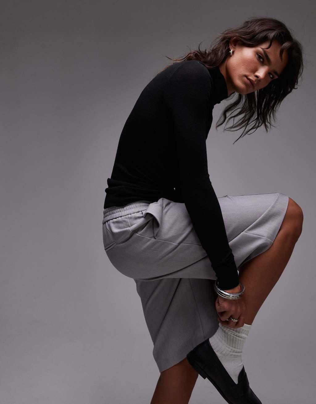 ARKET merino wool knit ribbed turtle neck top in black Product Image