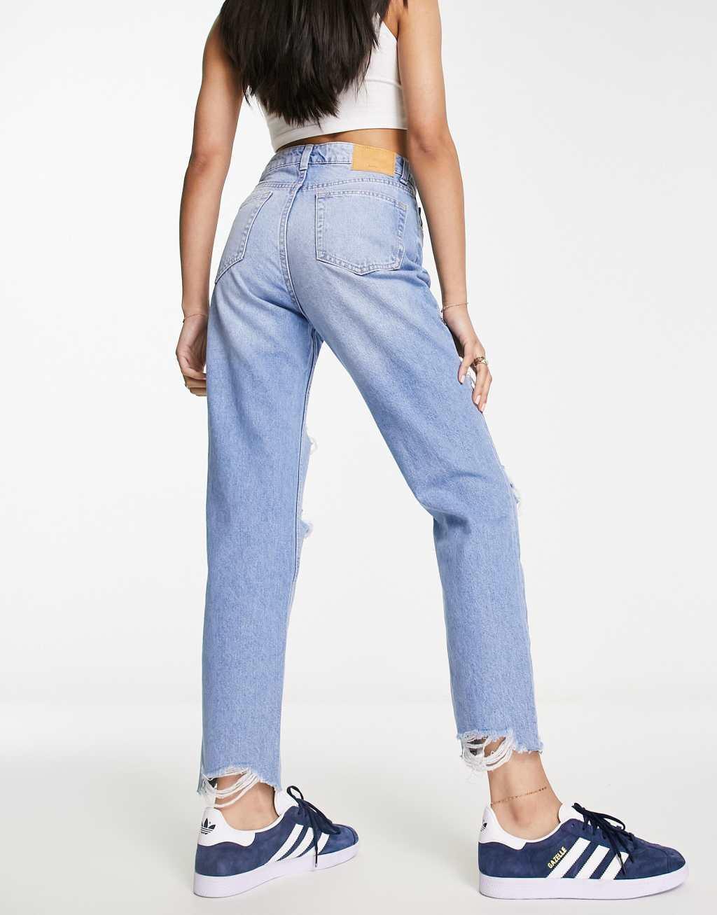 Bershka comfort fit mom jean with rips Product Image