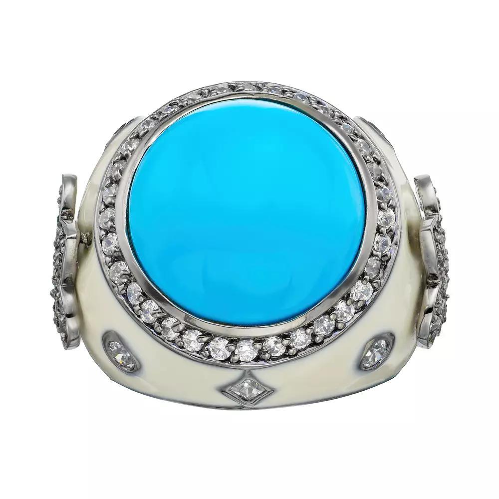 Sophie Miller Simulated Turquoise & Cubic Zirconia Black Rhodium-Plated Sterling Silver Fleur de Lis Ring, Women's, Size: 6, Blue Product Image