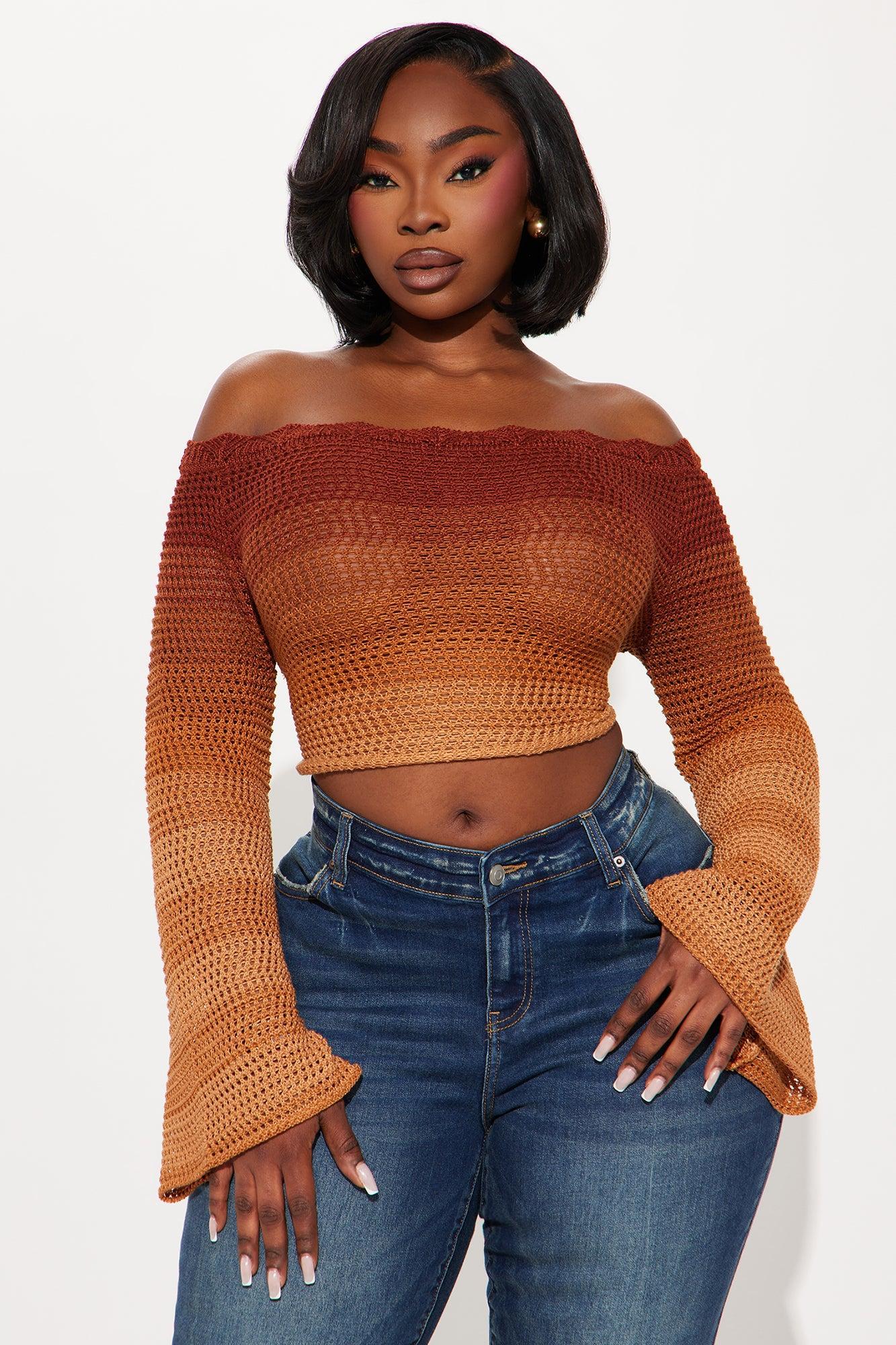 Summer Sunsets Off Shoulder Crochet Top - Brown/combo Product Image