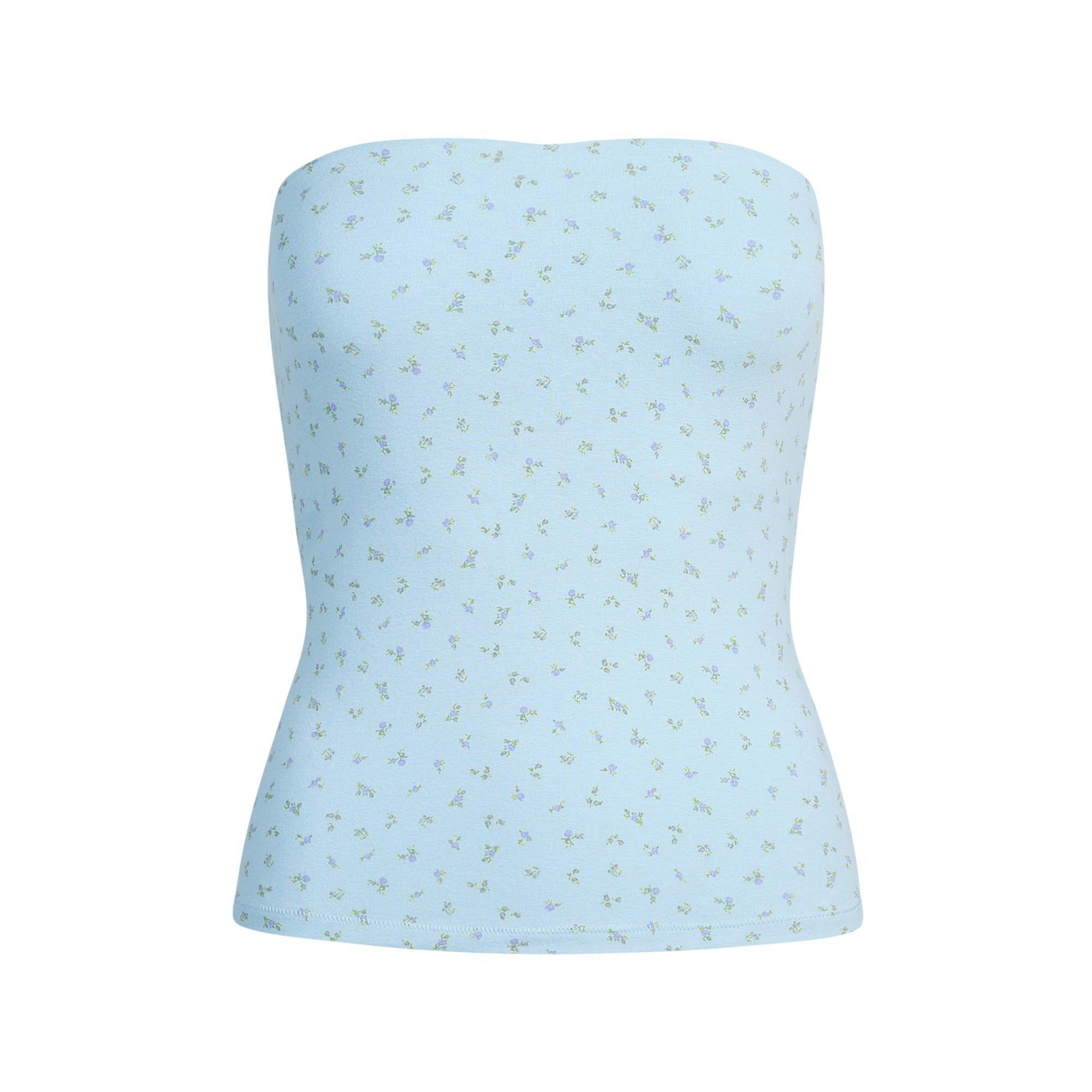 COTTON JERSEY TUBE TOP | POWDER BLUE MICRO FLORAL Product Image