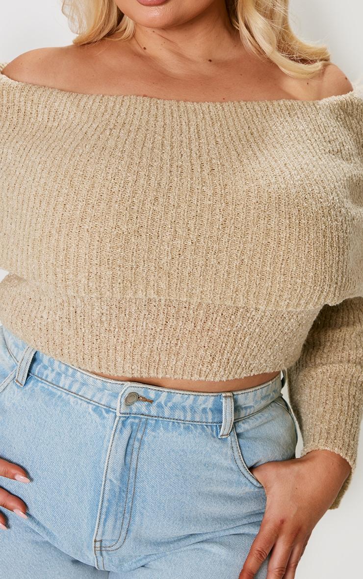 Plus Deep Nude Bardot Boucle Knit Crop Top Product Image