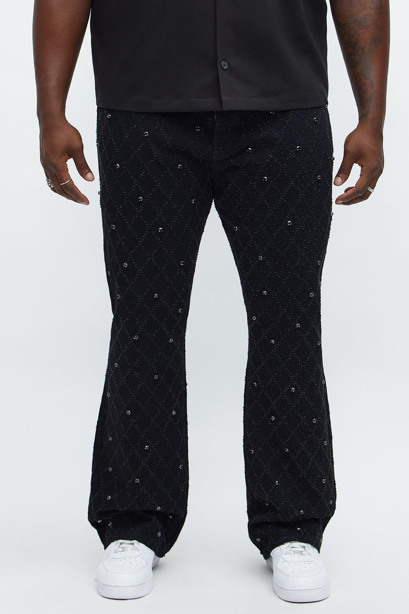 Stacked Slim Flare Wrecked In Jewels Jeans - Black Product Image